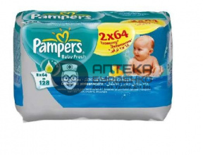 Фото товара Памперс (pampers) салфетки влажные fresh clean duo 2* 64 шт. смен.блок